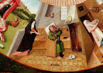 Accidia, dettaglio dalla Tavola dei Sette Peccati Capitali e delle Quattro Ultime Cose, c.1480 da Hieronymus Bosch
